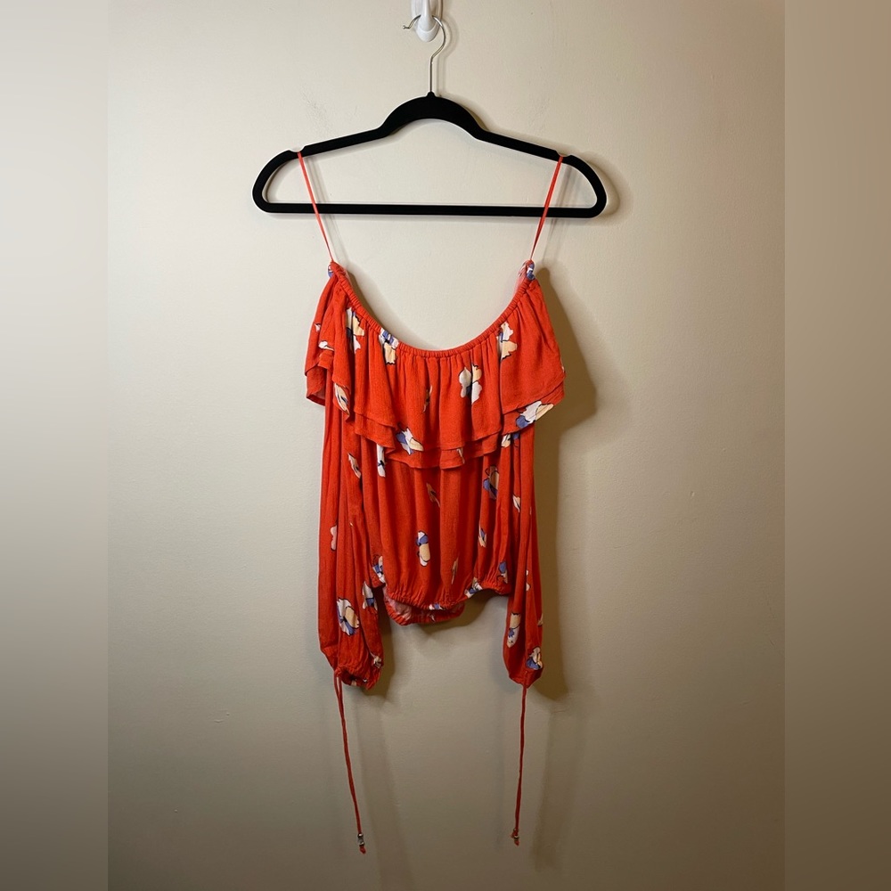 NWT Abercrombie & Fitch Off Shoulder Bubble Hem Ruffle Floral Top